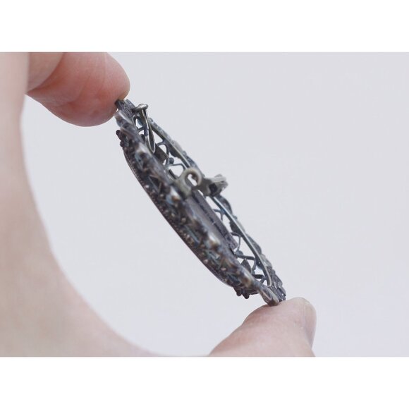 Antique miniature watercolour portrait brooch in 800 silver frame - Picture 9 of 10